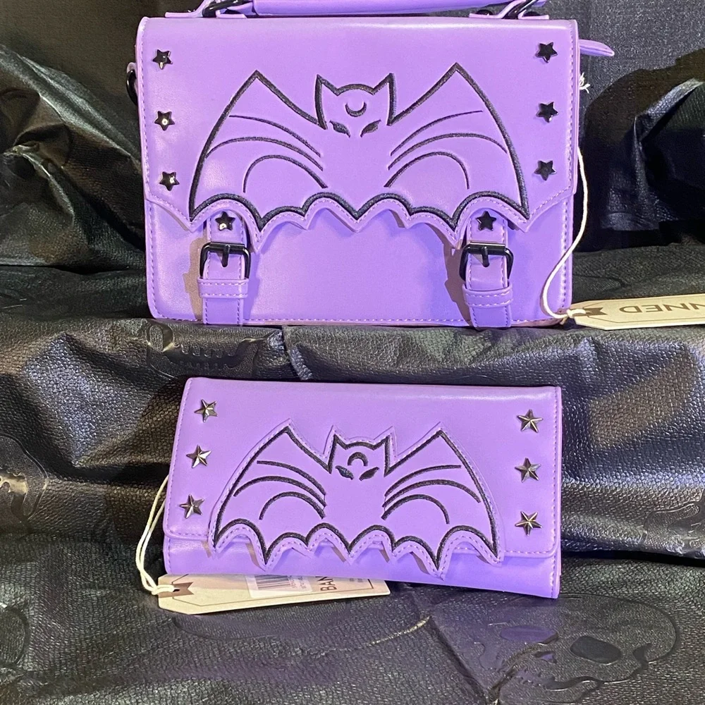 Purple Bat Design Women Bag Set - Picture 3 of 9